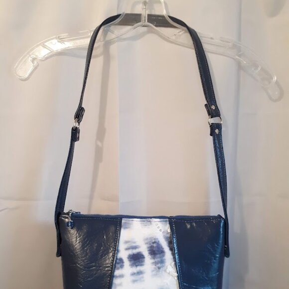 New Boho Tie Dye & Faux Leather Purse Shoulder bag Navy White coastal hippie - Picture 3 of 14
